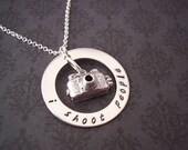 NEW Photographer Camera: I Shoot People Sterling hand stamped necklace