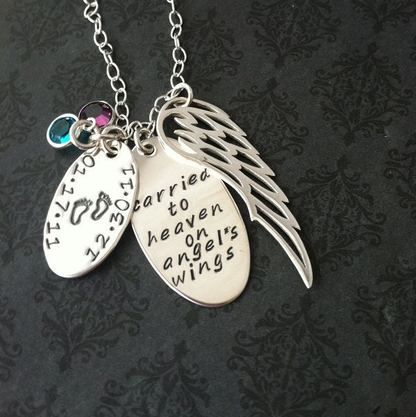 Loss of Loved One Hand Stamped Angel Wing Necklace - Personalized Jewelry - Sterling Silver