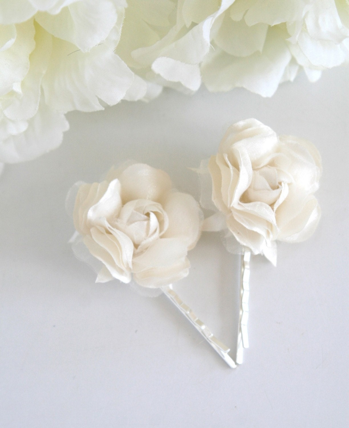 flower hair clip silk flower hair clip white/ivory flower hair clip Wedding Hair Accessories -2 white hair flowers
