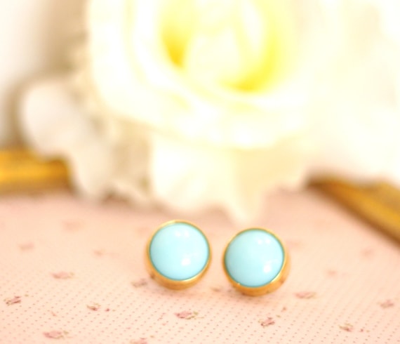 Sale Round pale turquoise Aqua Blue post earrings - clips or studs