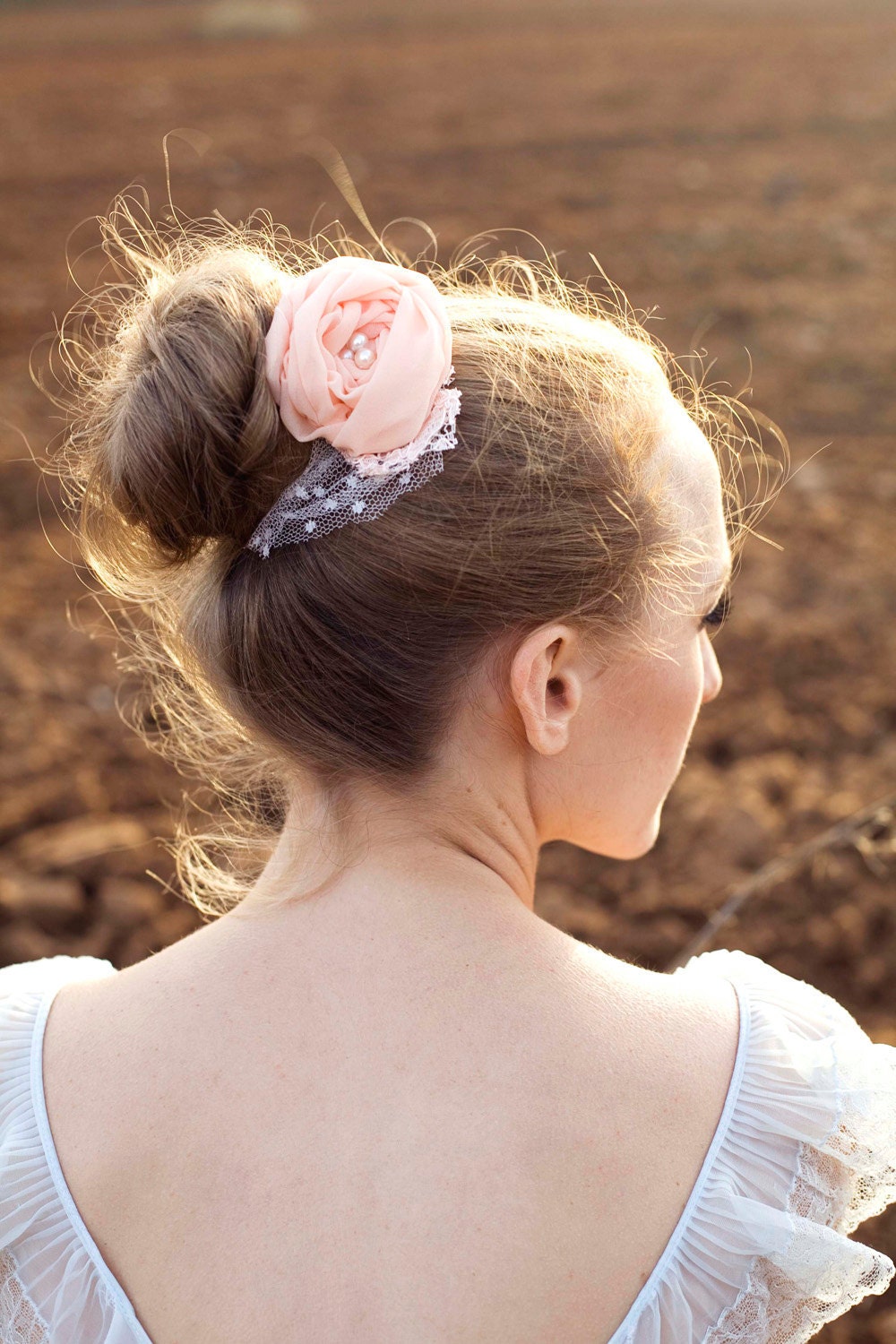 Free shipping -Wedding Hair Accessories -Peach color flower hair clip with lace and pearls
