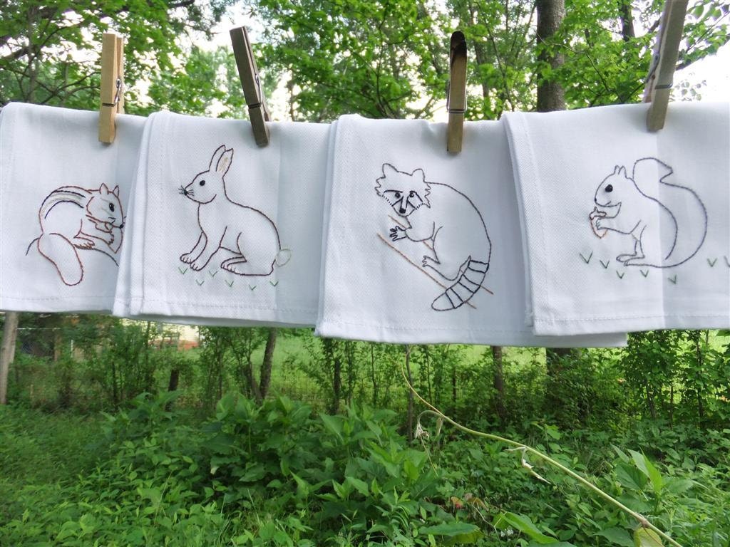4 Woodland Mammal cloth napkins- hand stitched