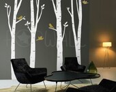 Tree Wall Decal Wall sticker-  Birch Tree Decal -10 FREE  Birds - 075