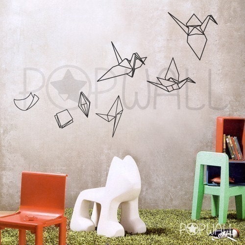 Wall stickers wall decals - Paper Evolving into Origami Crane - 021