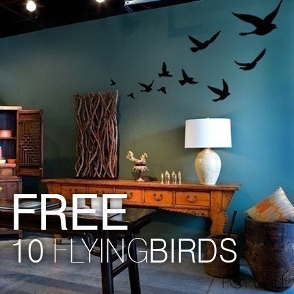 Wall Decal Sticker Art - Birch Tree Wall Decal - 10 FREE BIRDS -075