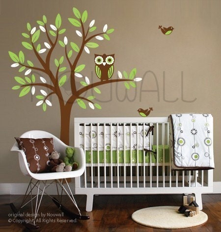 Owl on Tree wall decal Vinyl Sticker Nursery Wall Decal  - 090