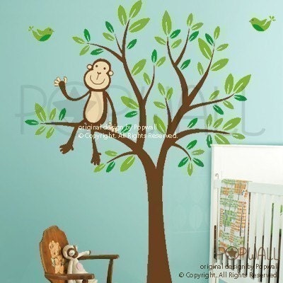 Monkey Sitting on a Tree decal - 087 Vinyl Kid Sticker Wall Decal for Girl Boy Nursery