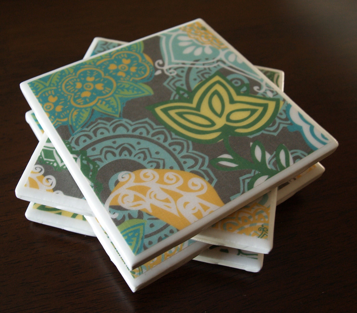 Tile Coasters Floral Shades of Nature by MichyCreations on Etsy