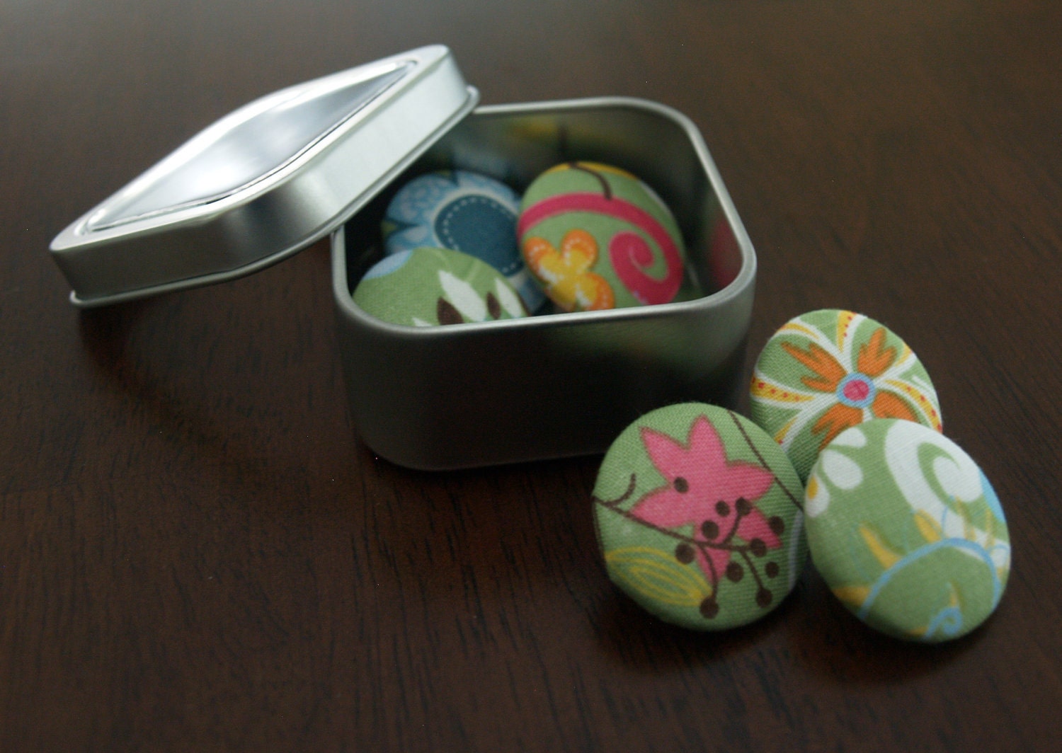 Fabric Button Thumbtacks - Set of 6 large tacks - Abstract Garden
