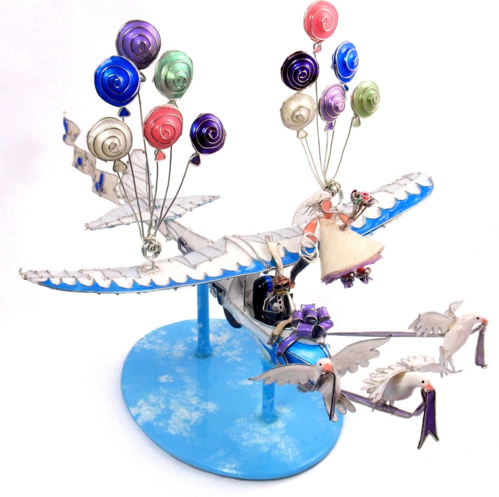 The Airplane Pulled by Doves - Wedding Cake Topper (custom)