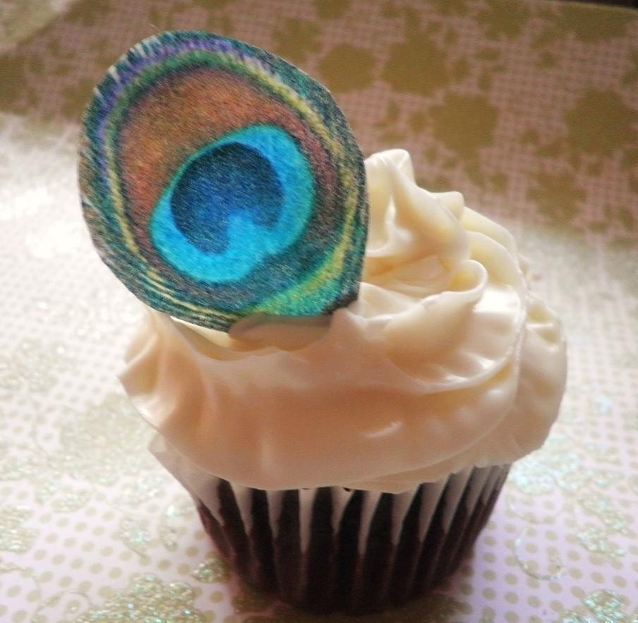 Edible Peacock Eye Feathers - 1 dozen - Cake & Cupcake toppers - Food Accessories