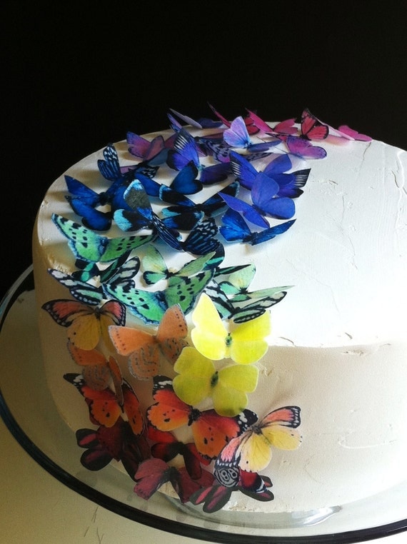 EDIBLE Butterflies The Original - Rainbow Collection 50 small - Cake & Cupcake toppers - PRECUT and Ready to Use