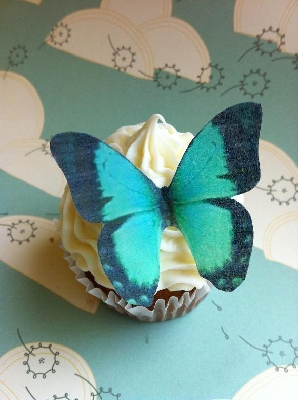 EDIBLE Butterflies The Original - Large Turquoise - Cake & Cupcake toppers - PRECUT and Ready to Use