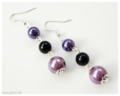 Long Beaded Black and Purple Pearl Gothic Lolita Earrings  in Silver