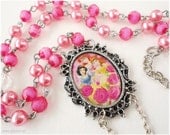 Fairy Tale Princess Beaded Pink Pearl Cameo Necklace