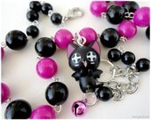 Vampire Kitty Magenta and Black Beaded Charm Choker - Oshare Kei, Kawaii Jewelry