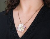 Shabby Chic Flower Necklace Hydrangea Fabric Flowers Czech Glass Beads Antique Brass Botanical Jewelry Garden Bridal Jewelry