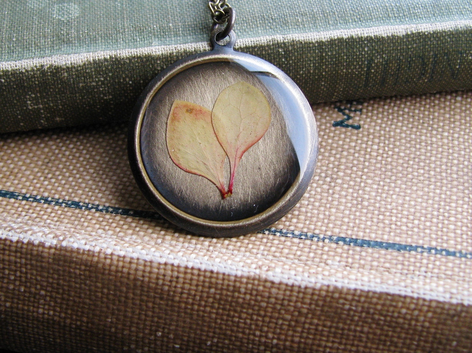 Pressed Leaf Necklace Botanical Jewelry Pressed Barberry Plant Leaves Resin Fall Foliage Antique Brass Chain