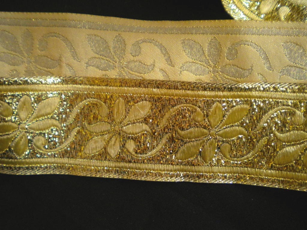 Gold Floral Jacquard Ribbon 35 mm