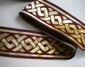 CELTIC KNOT Burgundy  and Gold Jacquard Ribbon Trim Embellishement