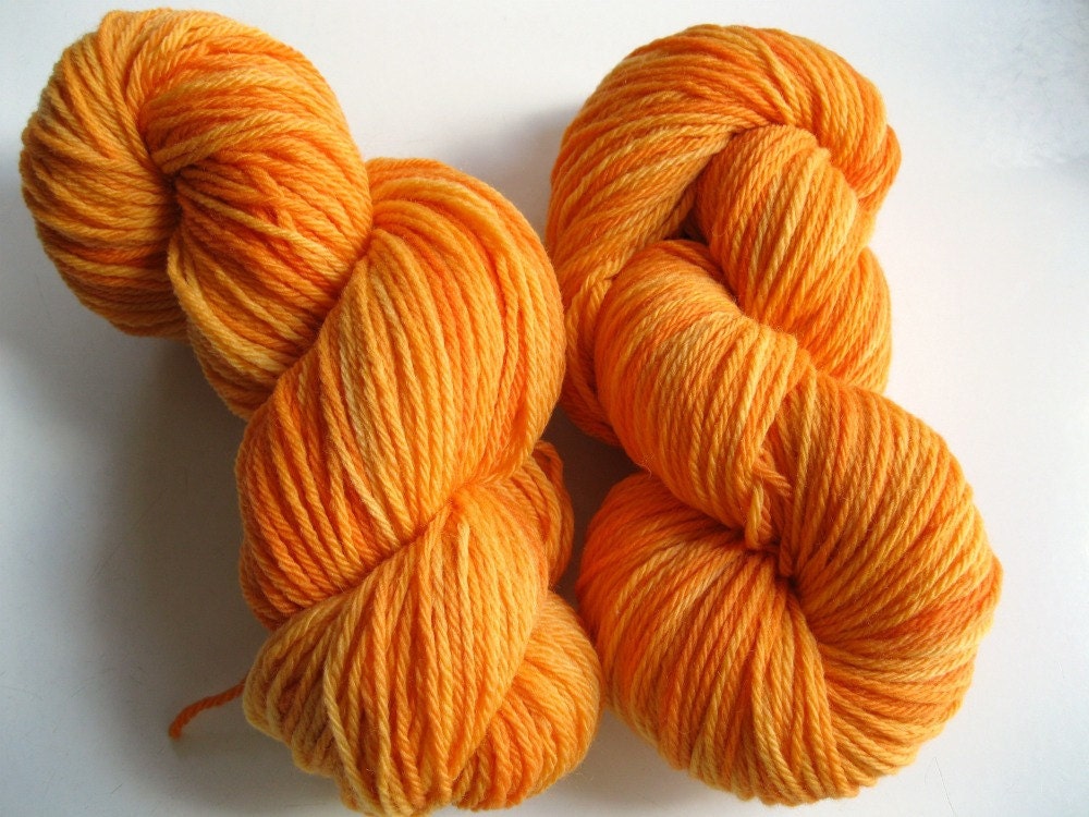 Orange wool yarn Merino 218 yards knitting worsted by LambsEars