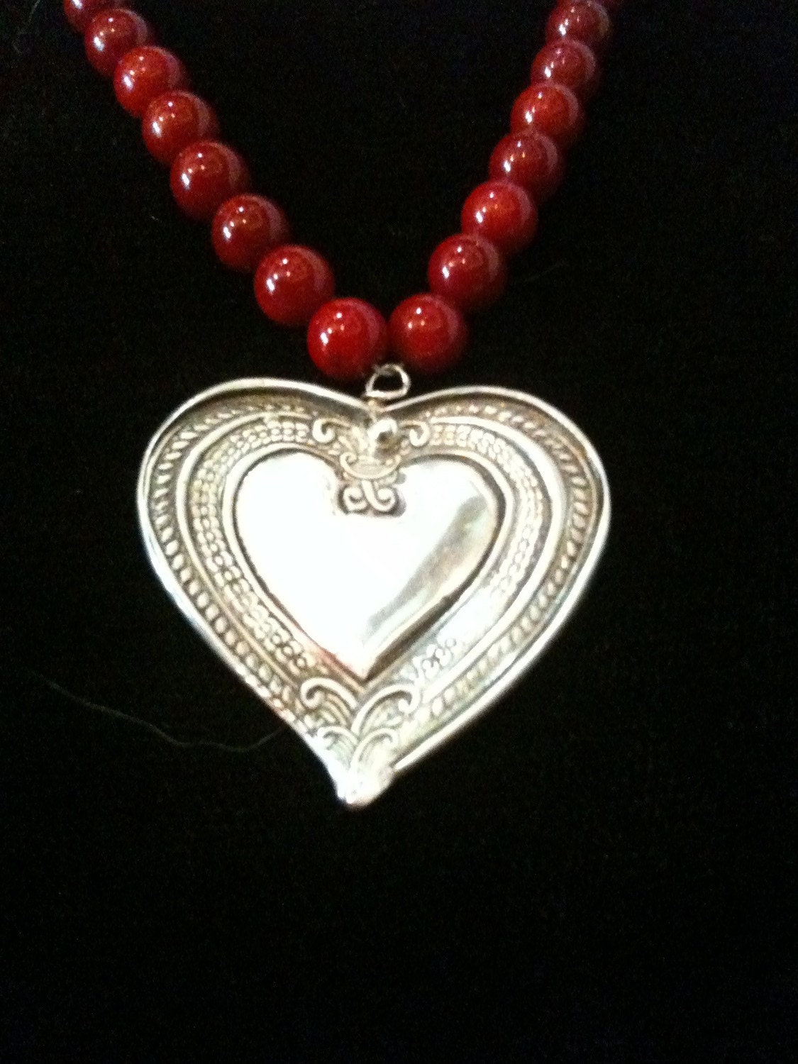 Fine Silver Heart on Carnelian