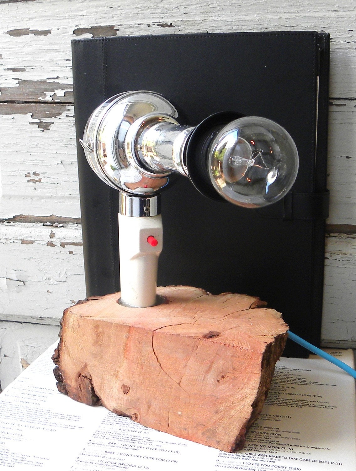 Blow. lamp. reclaimed vintage hair dryer and natural wood base