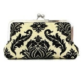 CLUTCH PURSE Black and Ivory Damask Bridesmaid Clutch