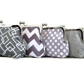 Fifty Shades of Grey - Set of FIVE CLUTCHES  for bridesmaids Beautiful Grey Prints -