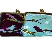 TWO CLUTCH PURSE Set  Sparrows in Plum and Aqua Bridesmaid Clutch