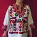 Mexican White Top Blouse Colorful sewn and Embroidered Handmade Fantastic Design Medium / Large