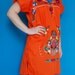 Orange Mini Dress Tunic Sun is shinning Mexican Rainbow Embroidered Vtg Boho Style Medium