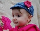 SALE - Baby Cabled Newsboy Buttontab Hat - You Pick Buttons - Boy Girl Infant Brim Cap