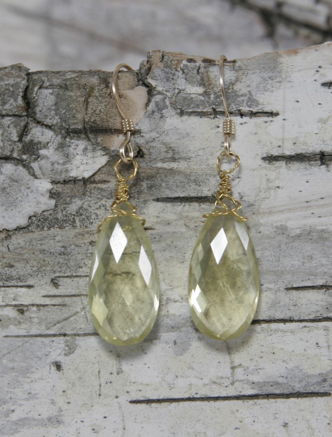 Gemstone Earrings Lemon Quartz Gorgeous Gold Drop Earrings Hand Wrapped