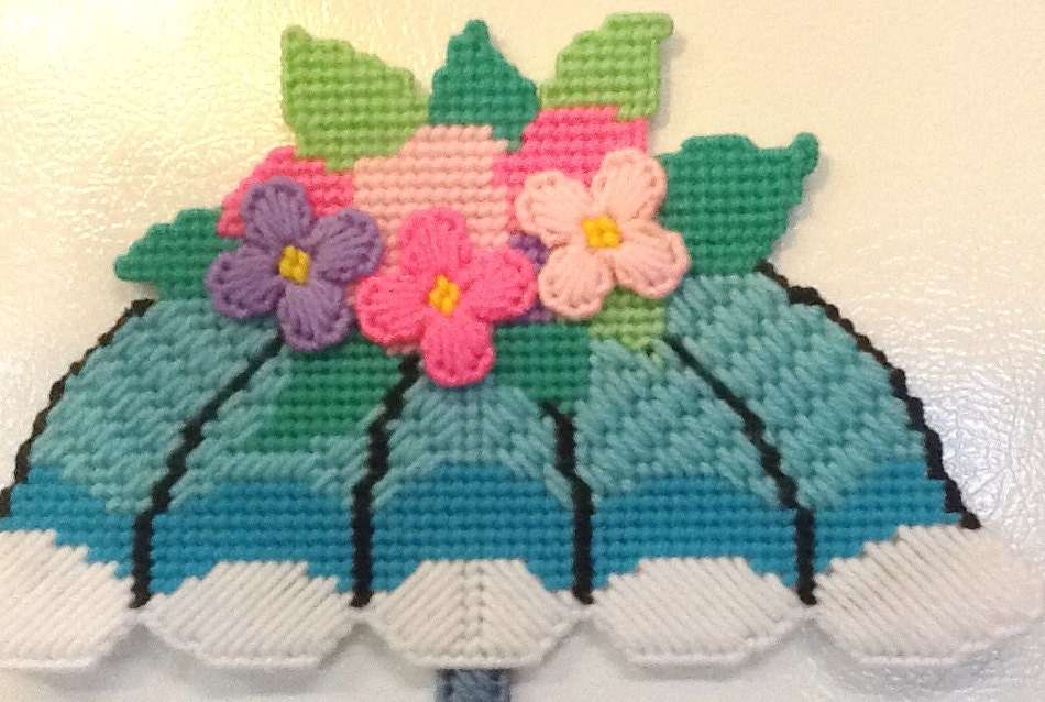 Needlepoint Wall Hanging, Flower Cart