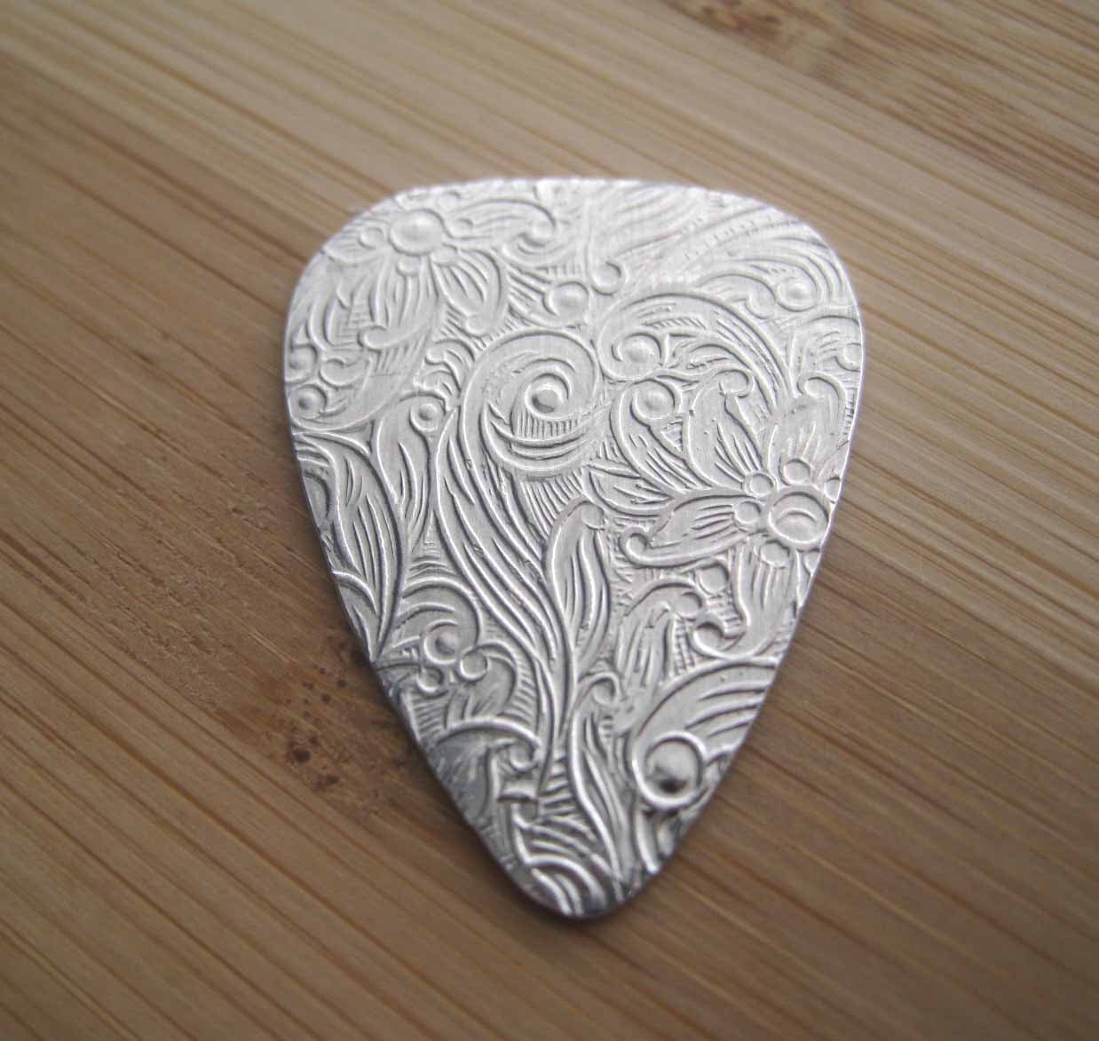 Pick Me a Flower  Silver Customizable Guitar Pick Handmade by Marley Jane