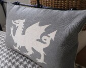 hand printed muted greys dragon cushion cover