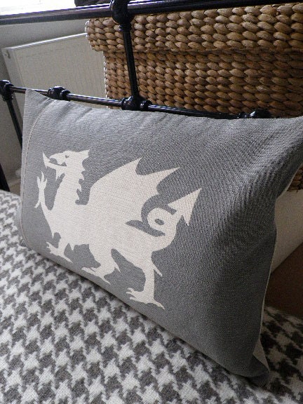 hand printed muted greys dragon cushion cover