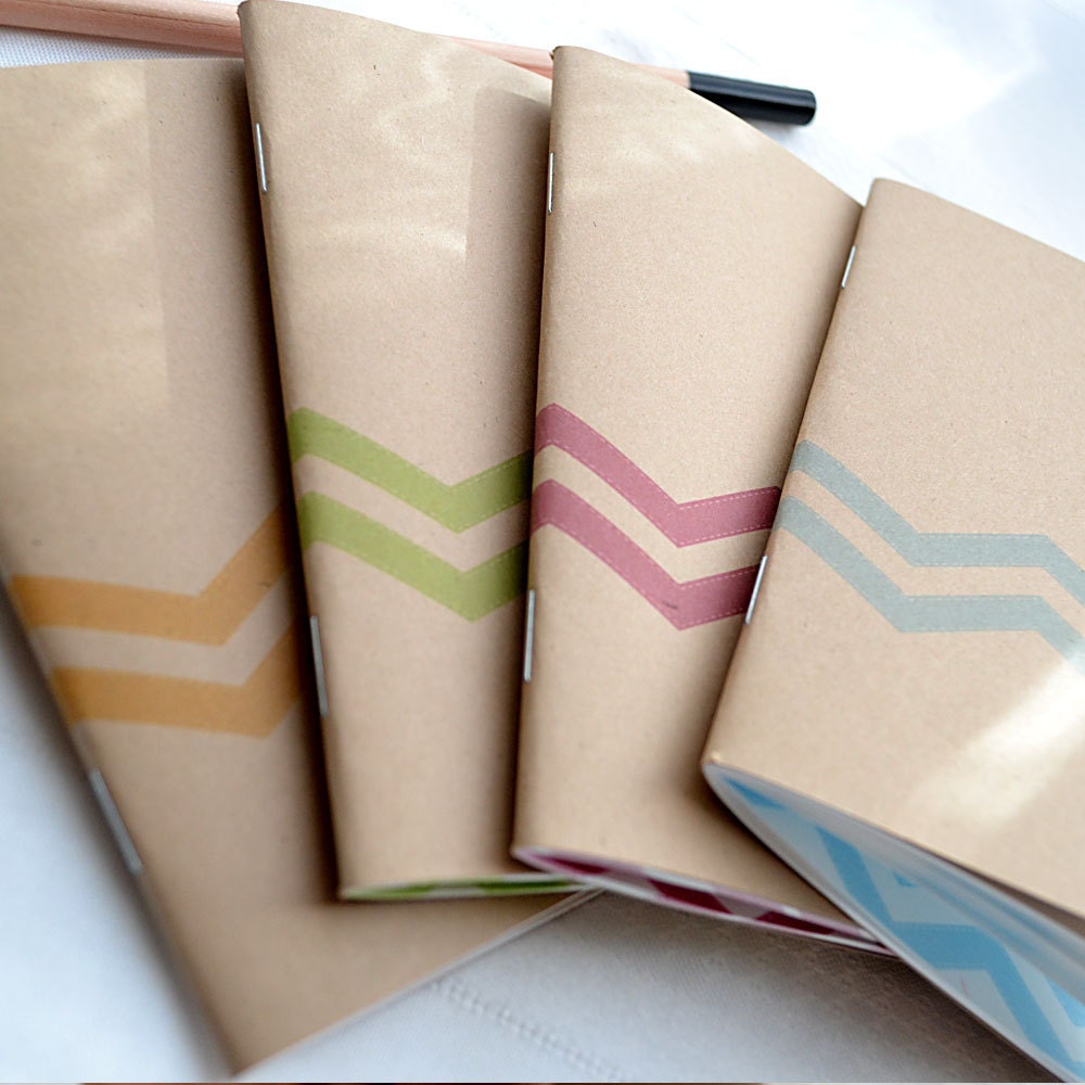 Little Notebooks Kraft Stitched Chevron - Set of 2 Pocket Notebooks