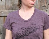 Let's Cuttle Cuttlefish Design Tee Hand Drawn on Women's American Apparel Heather Plum