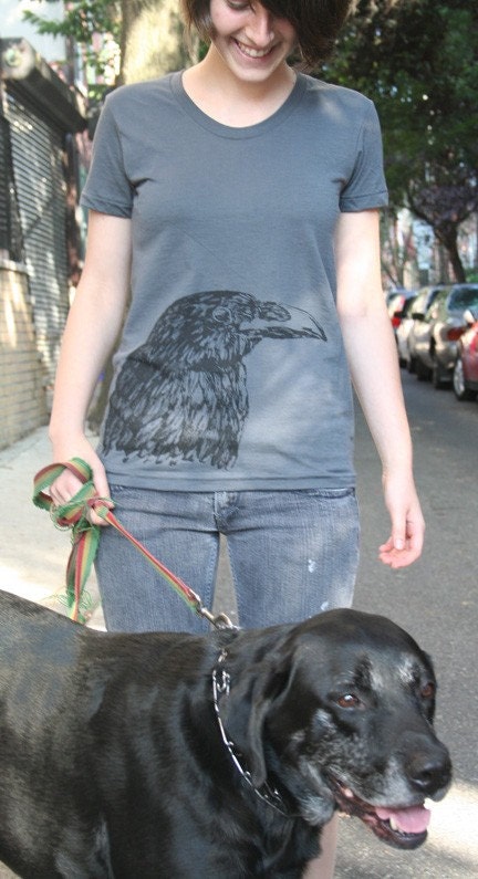 CLEARANCE SALE Blackbird  Raven  Design on American Apparel Womens Tee in Charcoal