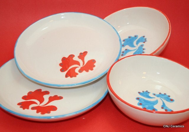 Coral and Aqua Dinner Set / Ceramic Tableware / Contemporary Functional Ceramics for Your Home
