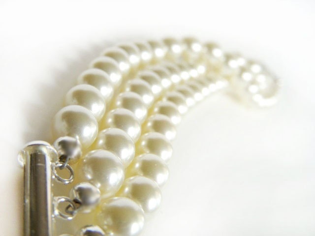 Pearl Cuff Bracelet - Triple Strand Ivory Swarovski Pearl Twist Bracelet - Multi Strand Bracelet - Wedding Jewelry