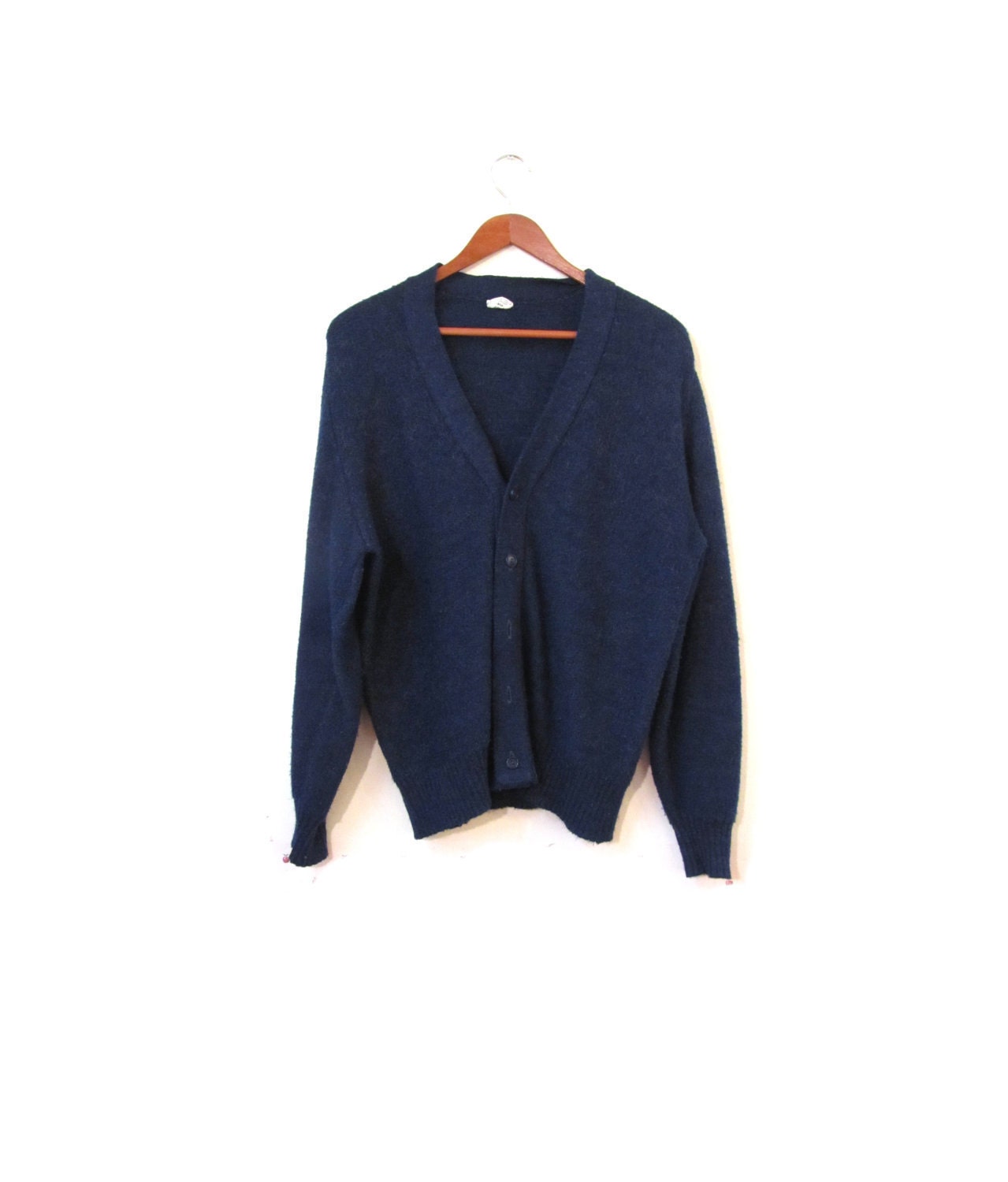 Vintage 80s Blue Button Up Mohair Grandpa Cardigan Sweater s m