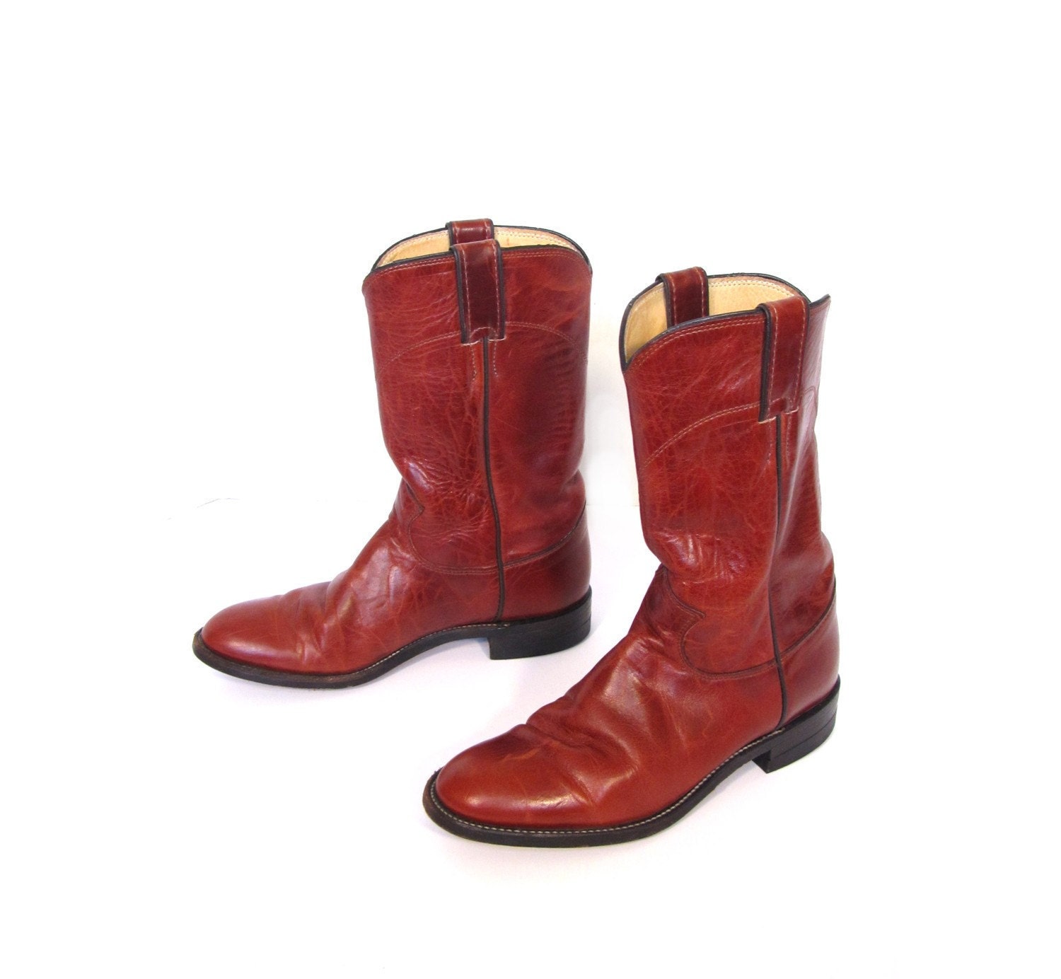 Vintage Laredo Sienna Red Low Heel Leather Justin Cowboy Ankle Boots womens 6.5