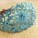 Turquoise Bracelet Large Blue Painted Filigree and Chain B614