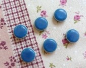 Retro Blue Candy Drop Buttons With White Rims  (Set Of 6)
