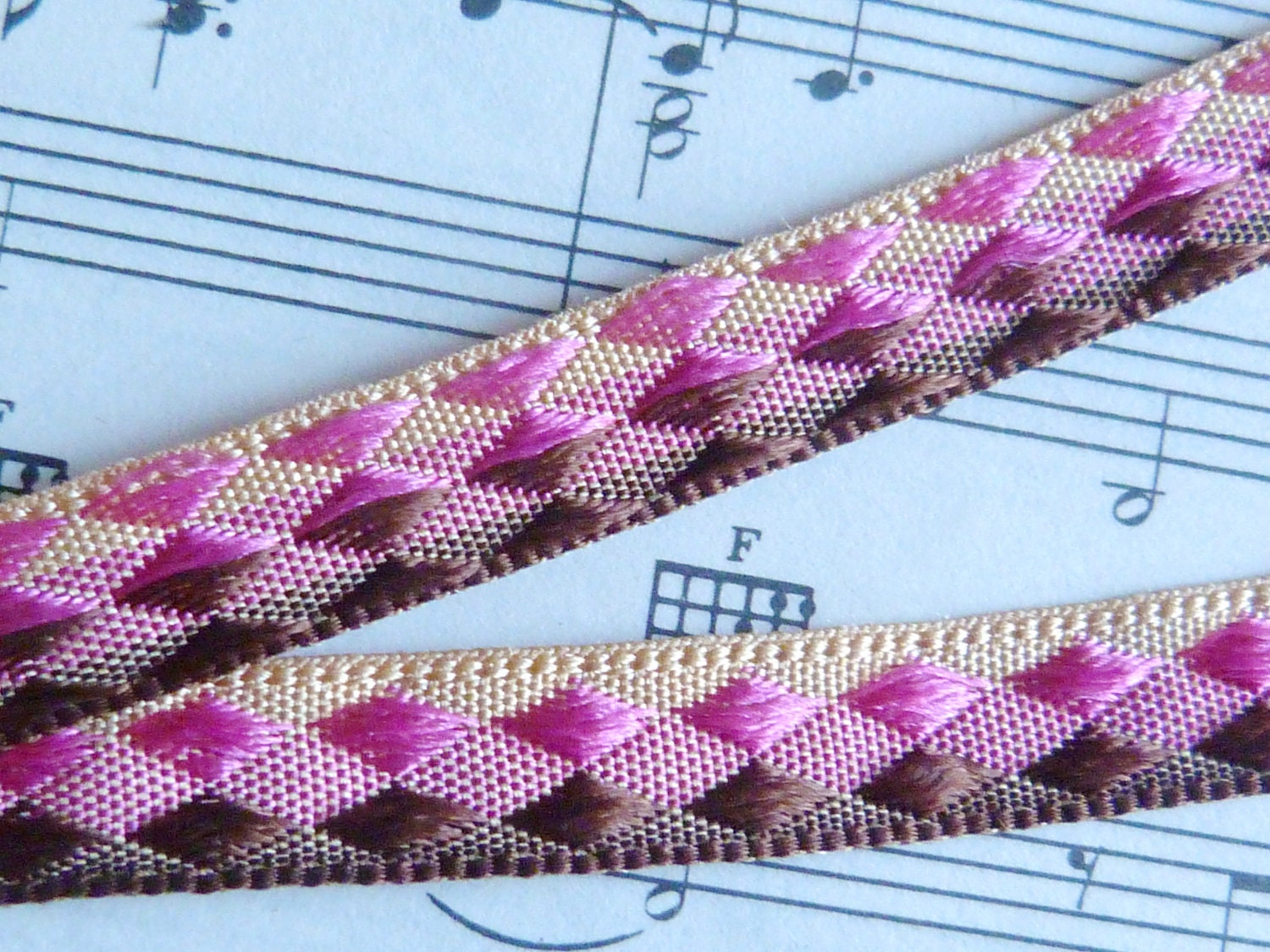 Pink Brown And Beige Harlequin Ribbon Sewing Tape (3 Yards)