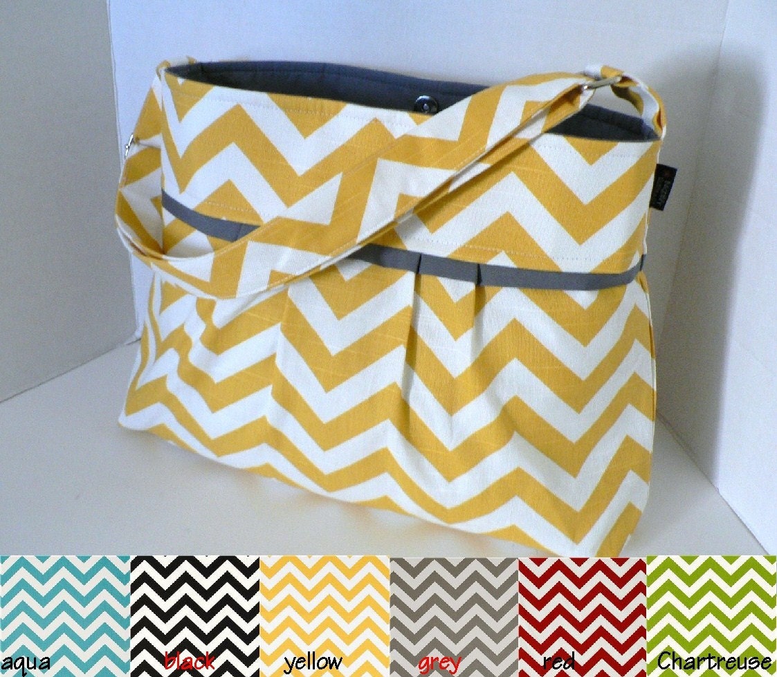 The Monterey Diaper Bag Medium - Custom Design Your Own -  In Chevron - Adjustable Strap and Elastic Pockets