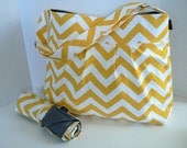 Monterey Chevron Diaper Bag Set - Large - Yellow and Grey Chevron - Adjustable Strap and Elastic Pockets